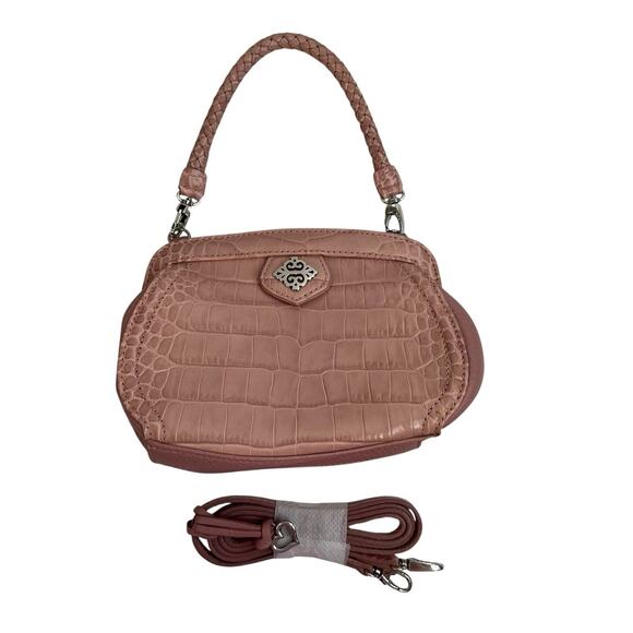 Brighton Croc Embossed Mini Clutch Crossbody Bag Purse Pastel Petal Pink Retired - Picture 1 of 15